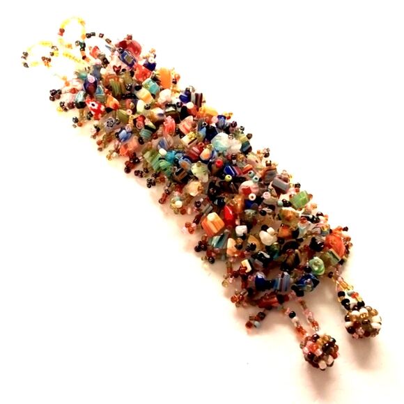 Boho Inspired Multi Color Glass Chip and Seed Bead Woven Bracelet - Picture 2 of 5